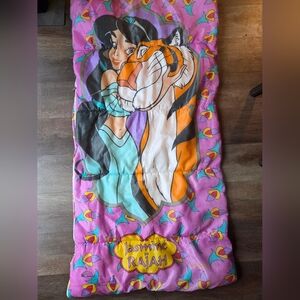 Vintage 90s Disney Aladdin Jasmine & Rajah Sleeping Bag Blanket Well Loved